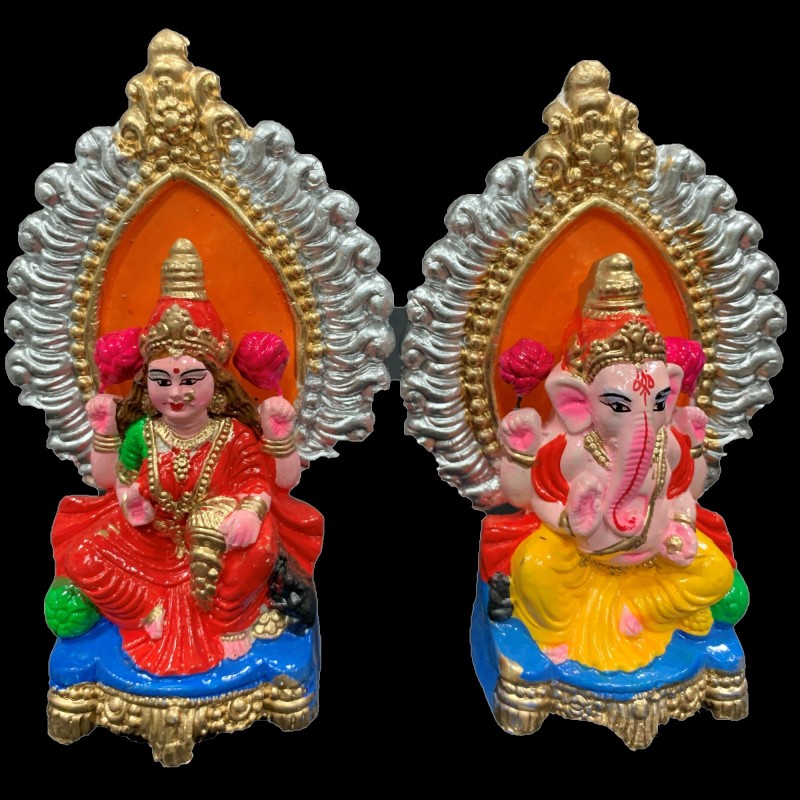 Pair Of Goddess Lakshmi And Lord Ganesh Murti For Diwali Pooja Terracotta Clay Idol 6 Inches 3666